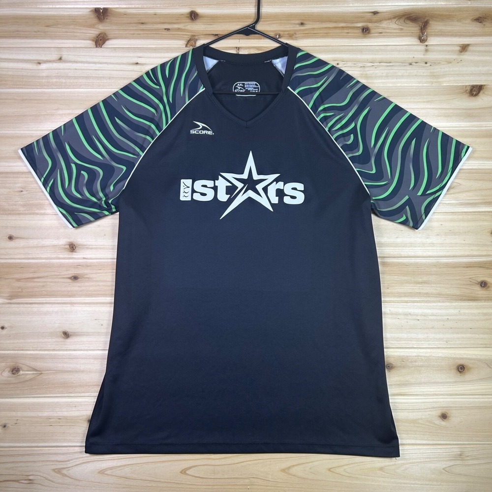Score Stars Jersey T-Shirt Mens XL Black and Green Short Sleeve Shirt #41